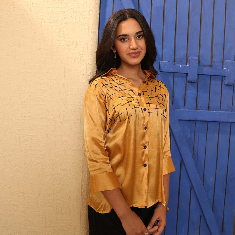 Shirt For Women | Gaji Silk | Golden Yellow