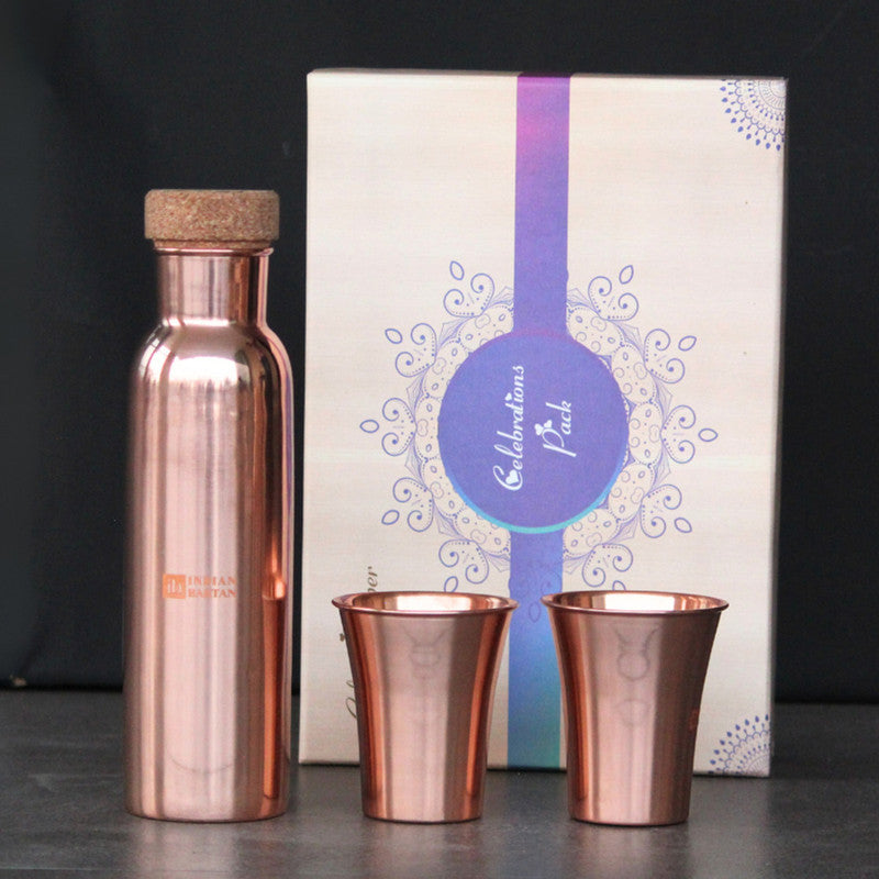 Copper Bottle Gift Box | Glossy Straight | Bottle & Glass | 700 ml