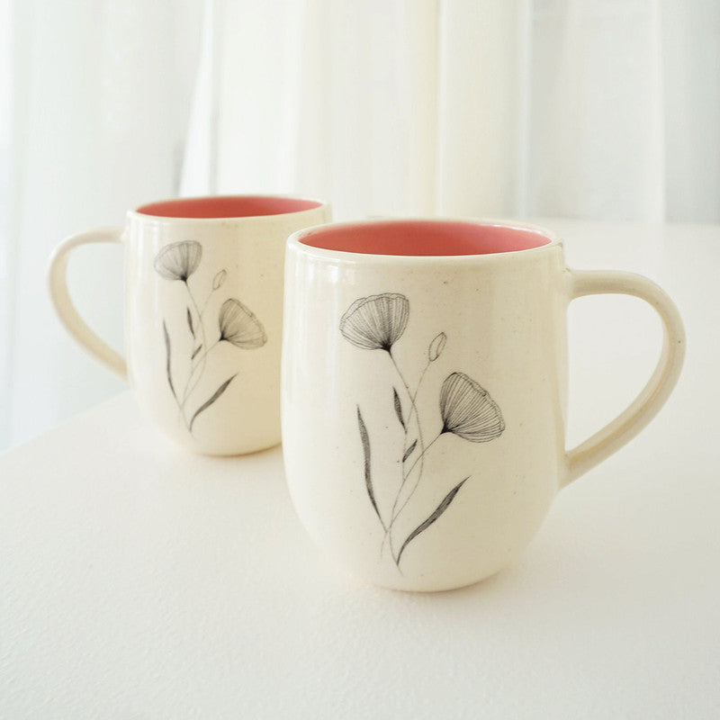 Stoneware Coffee Mug | Ivory & Pink | Set of 2