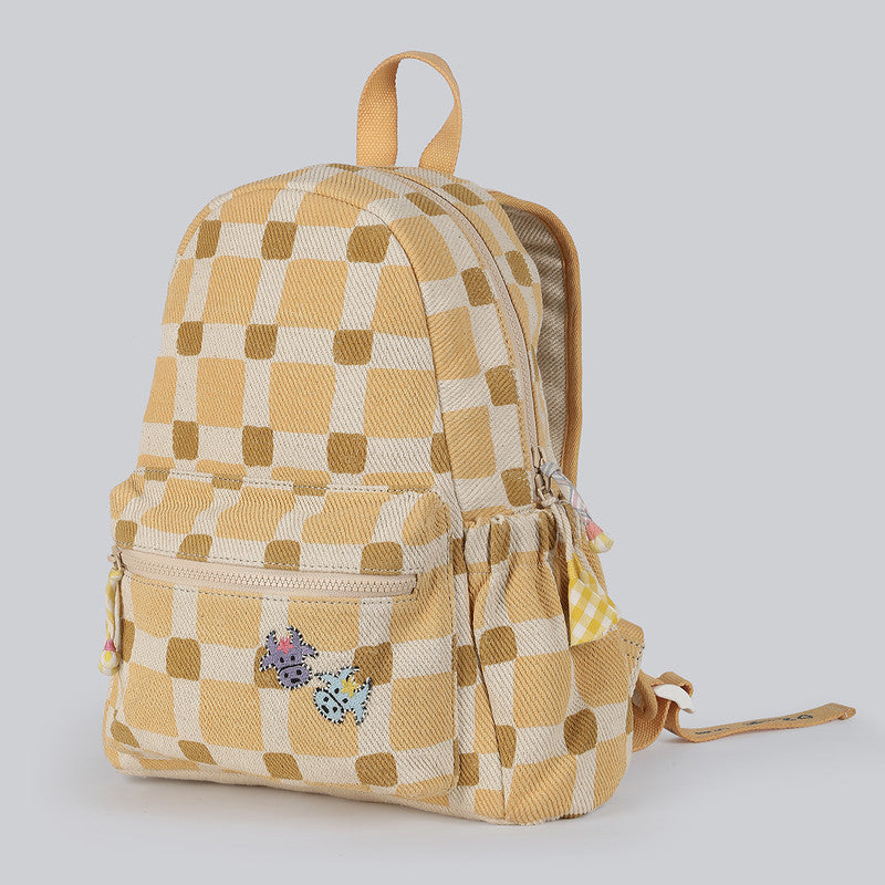 Cotton Denim Backpacks For Kids | Small & Big Check | Yellow