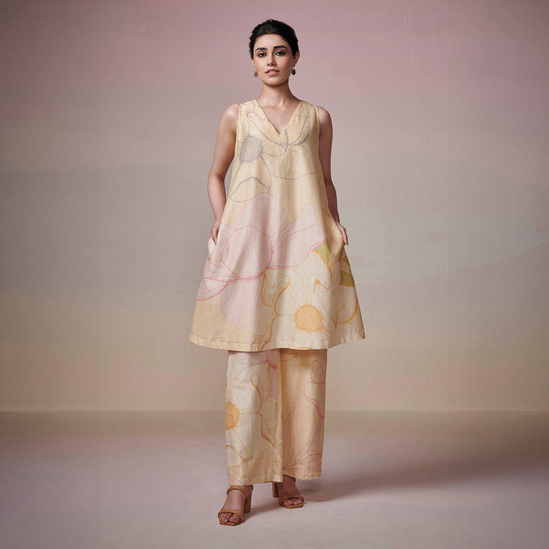 Chanderi Kurta Set for Women | Beige