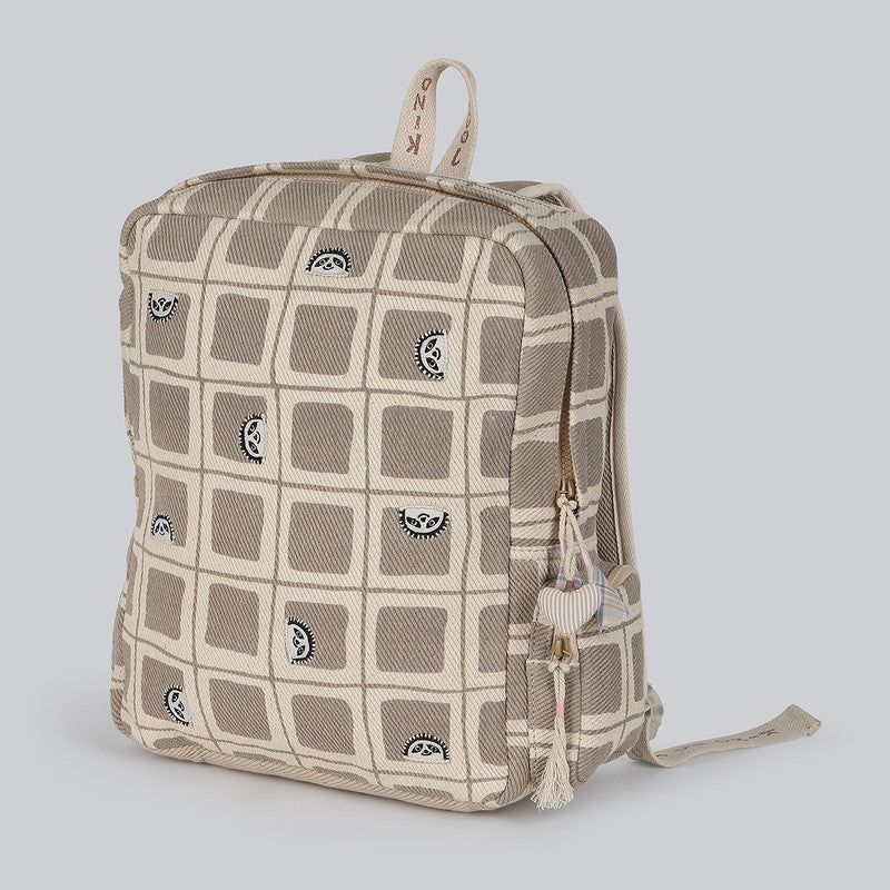 Cotton Denim Backpacks For Kids | Big Checked Backpack | Brown