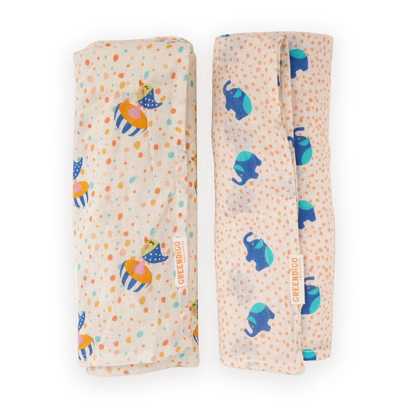 Organic Muslin Cotton Swaddle for Baby | Multicolour | Pack of 2