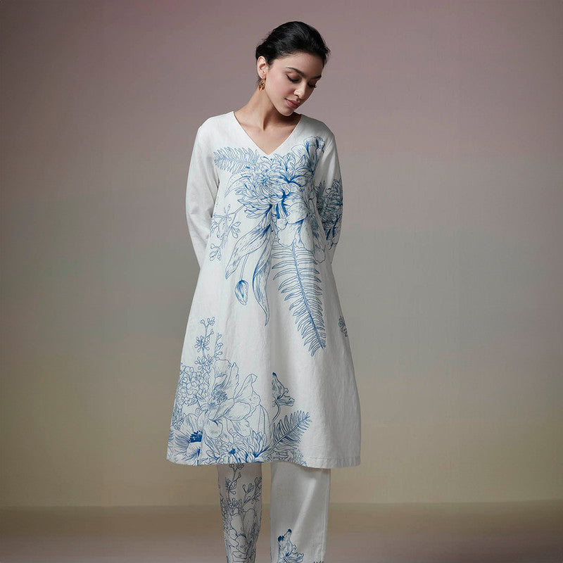 Cotton Linen Kurta Set for Women | Ivory