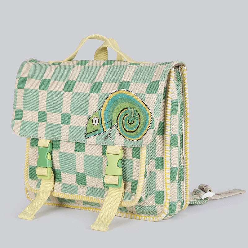 Cotton Denim Backpacks For Kids | Green & Yellow