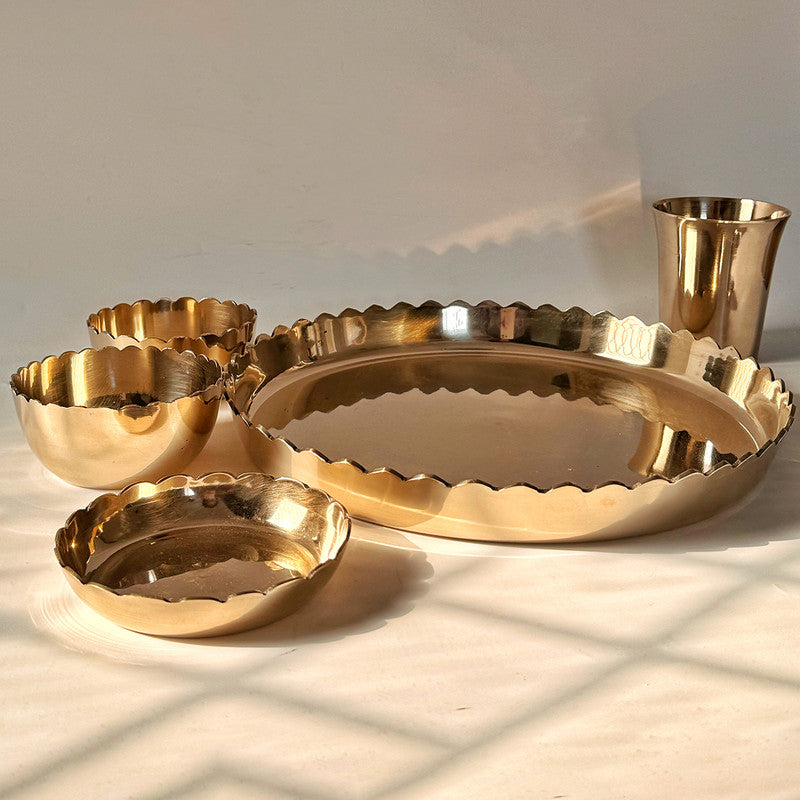 Kansa Thali Set | Wave Leher Design | 11 Inch | Set of 6