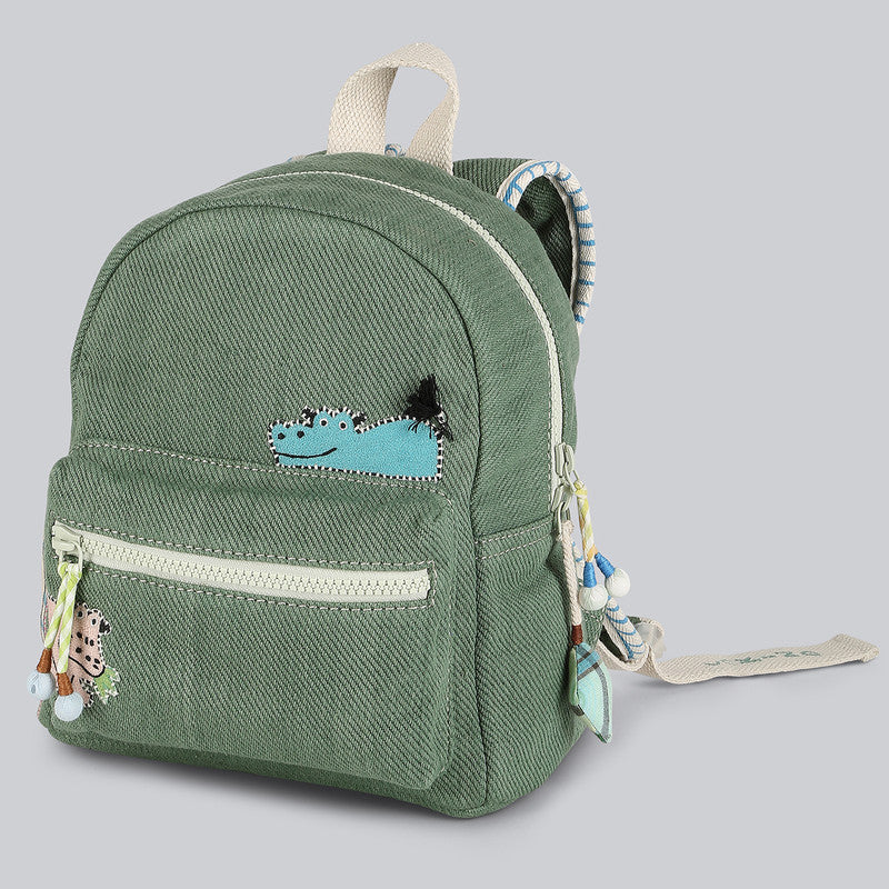 Cotton Denim Backpacks For Kids | Green Solid