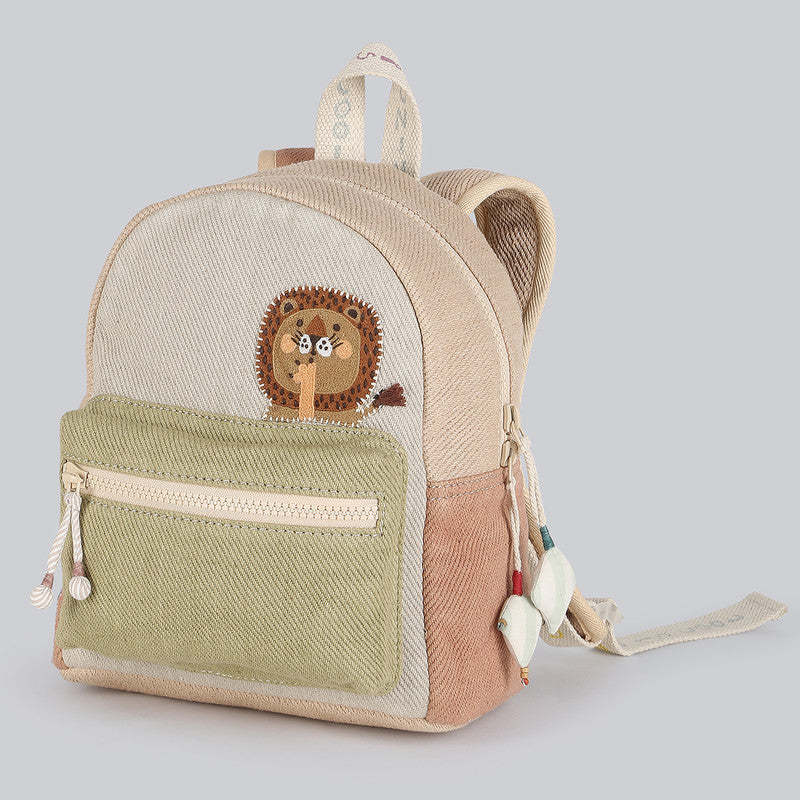 Cotton Denim Backpacks Bag For Kids | Beige & Grey