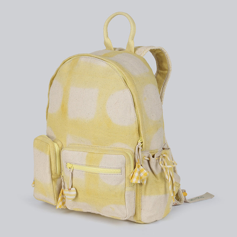 Cotton Denim Backpacks For Kids | Circle Square Tie Dye | Yellow