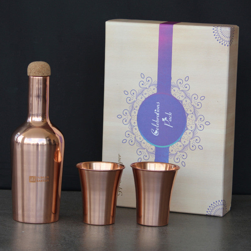 Glossy Wine Copper Bottle Set | Bottle & Glass | 700 ml