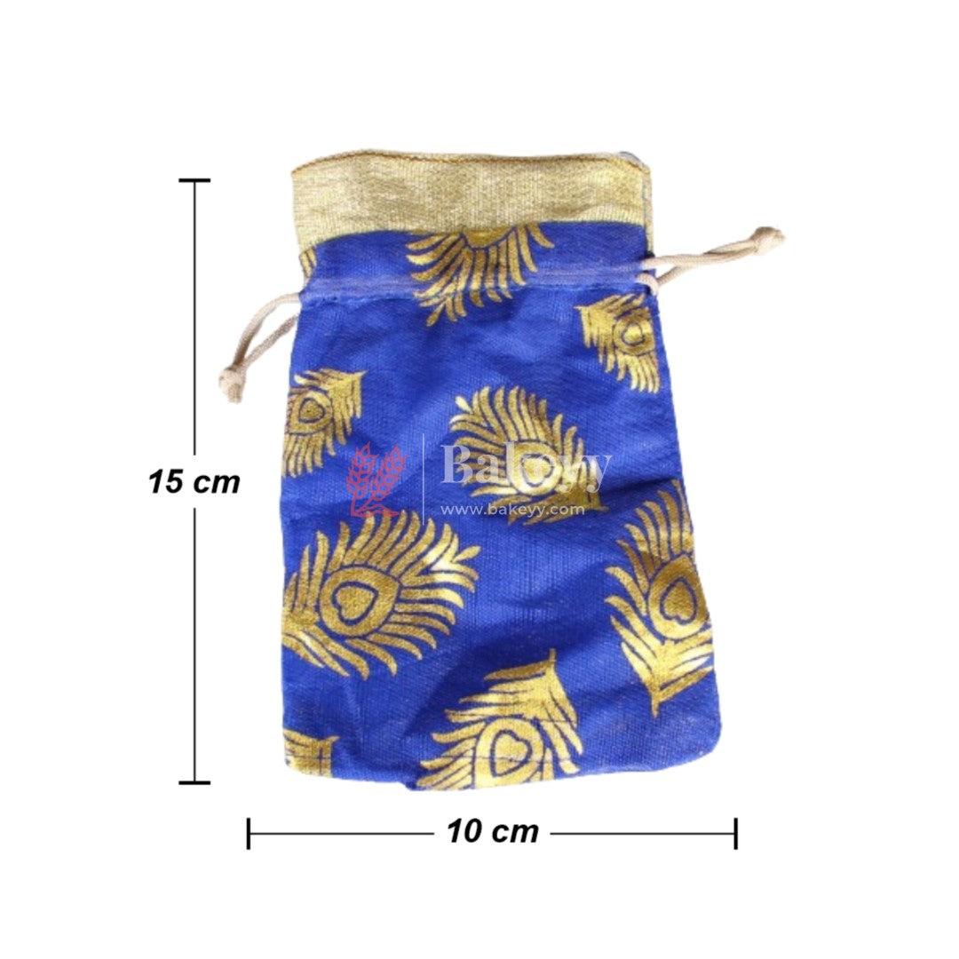 10x14 CM | Elegant Blue Drawstring Gift Bag | Drawstring Bags