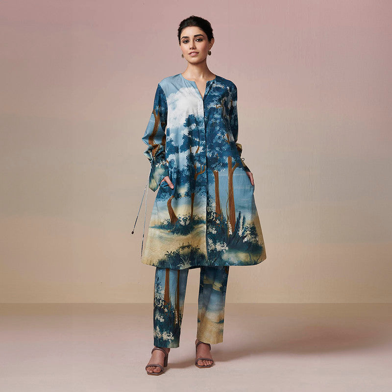 Cotton Kurta Set for Women | Twilight Blue | Printed