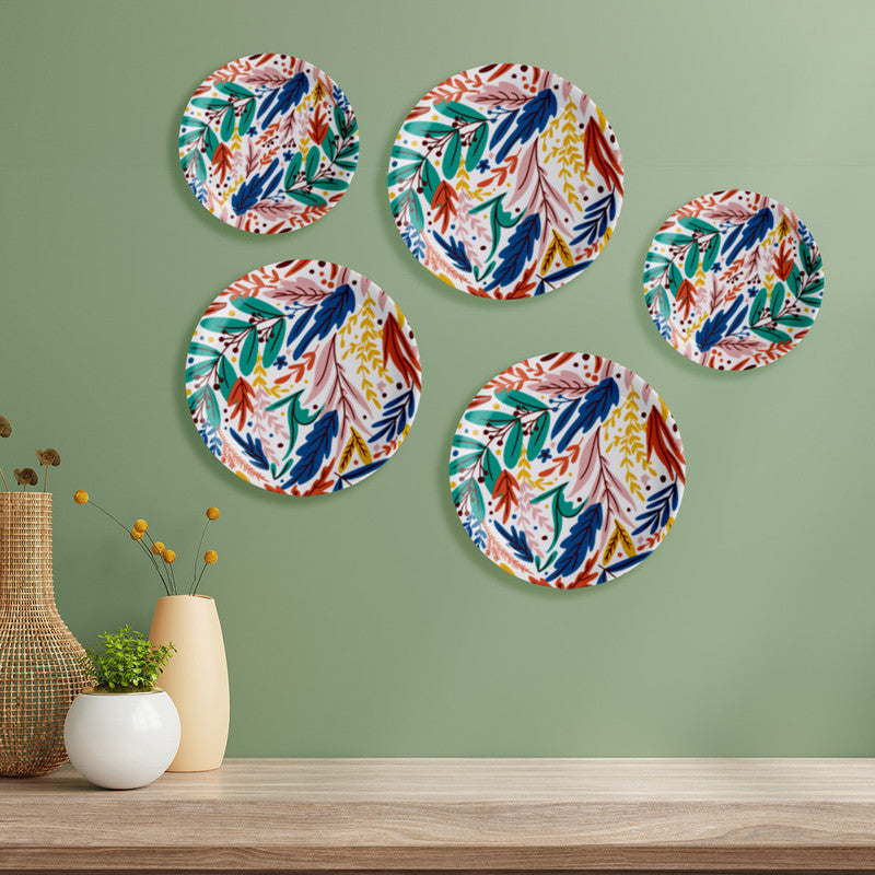 Ceramic Playful Petals Wall Plate | Multicolour | Set of 5 | 10 inches