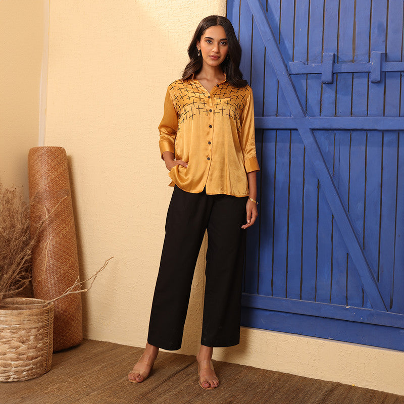 Co-Ord Set For Women | Gaji Silk | Golden Yellow