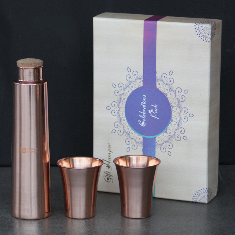 Glossy Copper Tower Bottle Set | Bottle & Glass | 700 ml