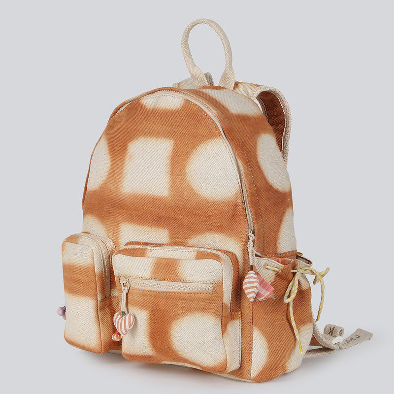 Cotton Denim Backpacks For Kids | Orange Circle Square Tie Dye