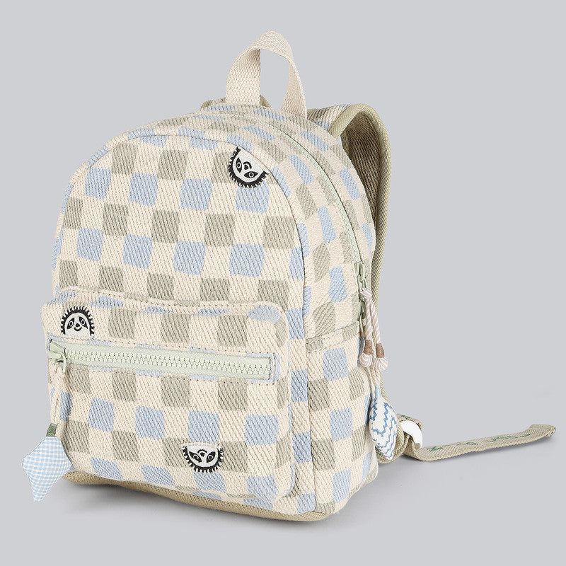 Cotton Denim Backpacks For Kids | Small Checked | Blue & Green