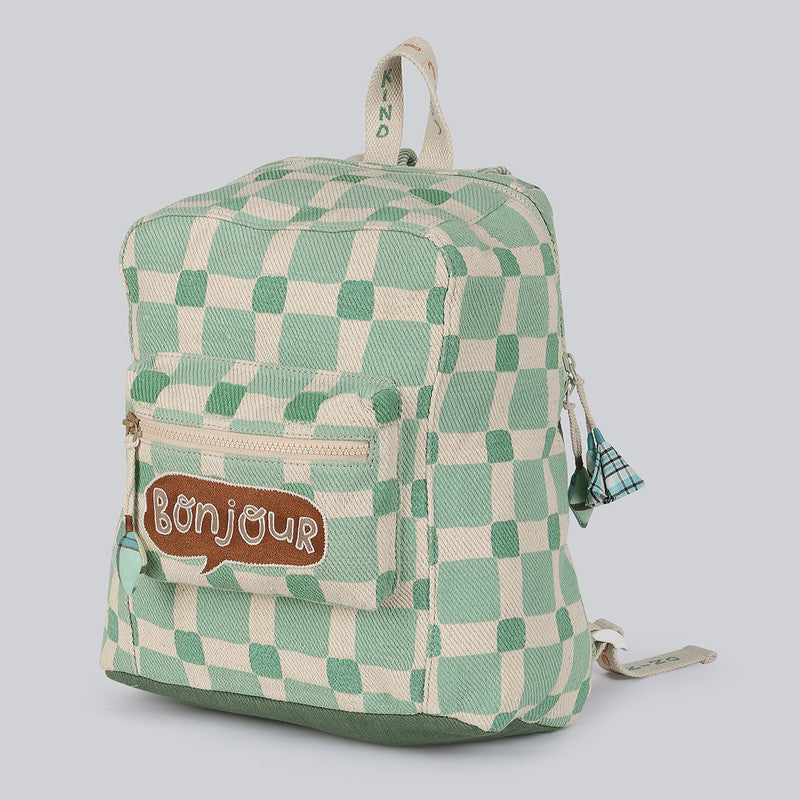 Cotton Denim Backpacks For Kids | Checked Backpack | Light Green