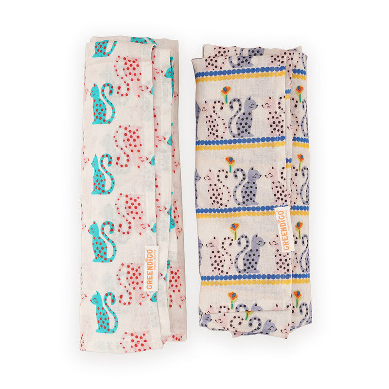 Cotton Muslin Baby Swaddle | Printed | Multicolour | Pack of 2