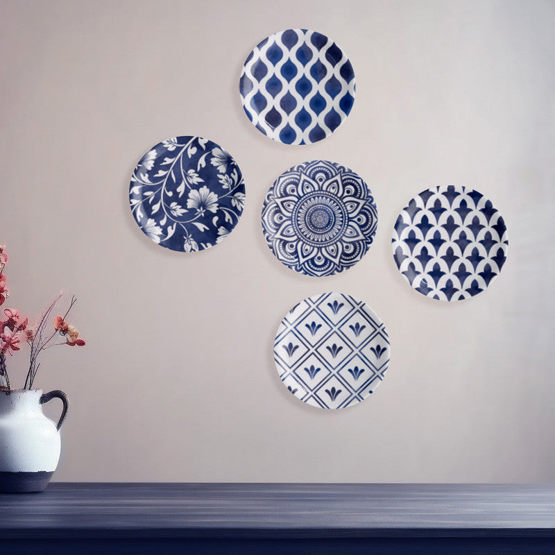 Ceramic Wall Plate | Mediterranean Mosaic | Blue & White | Set of 5 | 10 inches