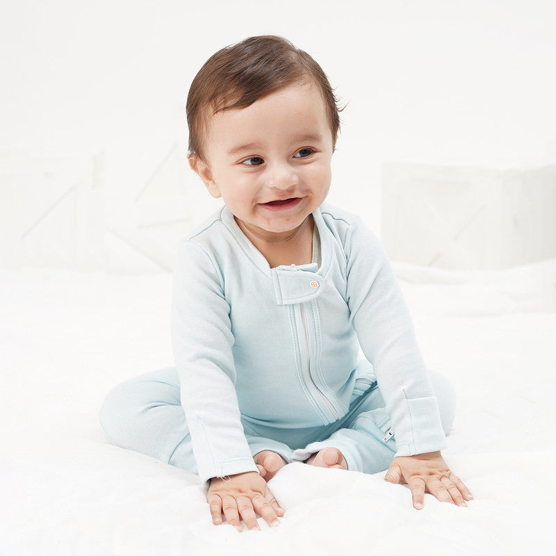 Bamboo Cotton Sleepsuit for Kids | Solid Printed | Full Sleeve | Blue