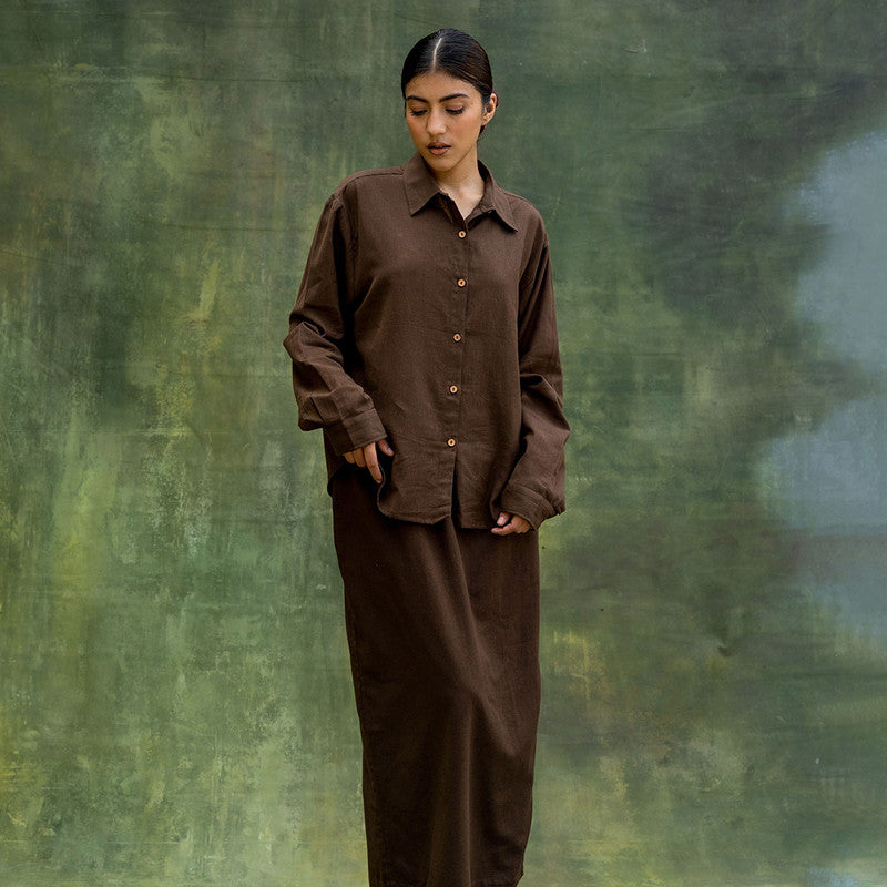 Upcycled Co-Ord Set |Shirt & Skirt | Oversized Shirt | Brown