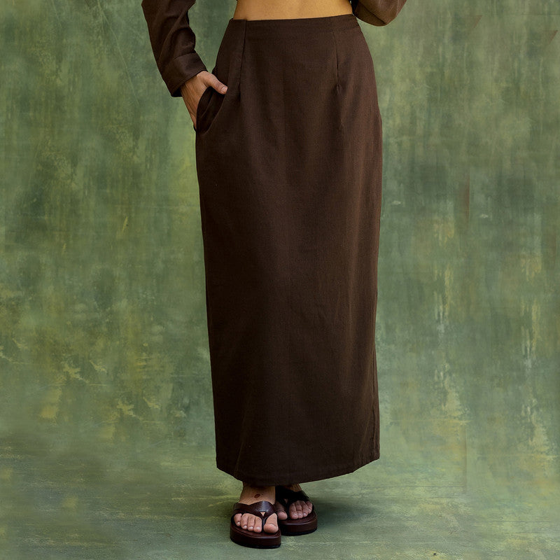 Upcycled Solid Skirt F or Women | Fitted| Brown