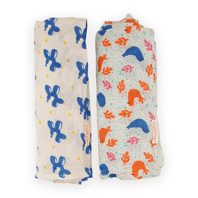 Muslin Cotton Swaddle for Baby | Printed | Multicolour | Pack of 2