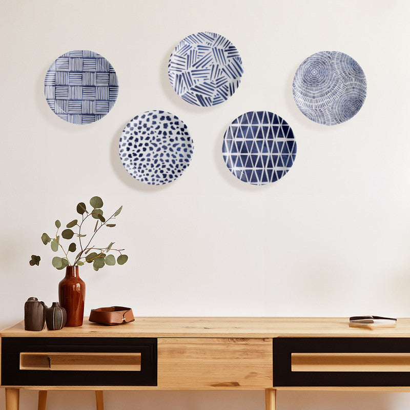 Ceramic Wall Plate | Sailor's Starlight | Blue & White | Set of 5 | 10 inches