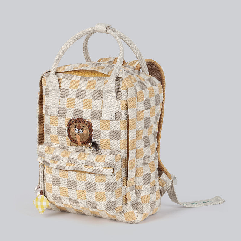 Cotton Denim Backpacks For Kids | Small Check | Yellow Mustard