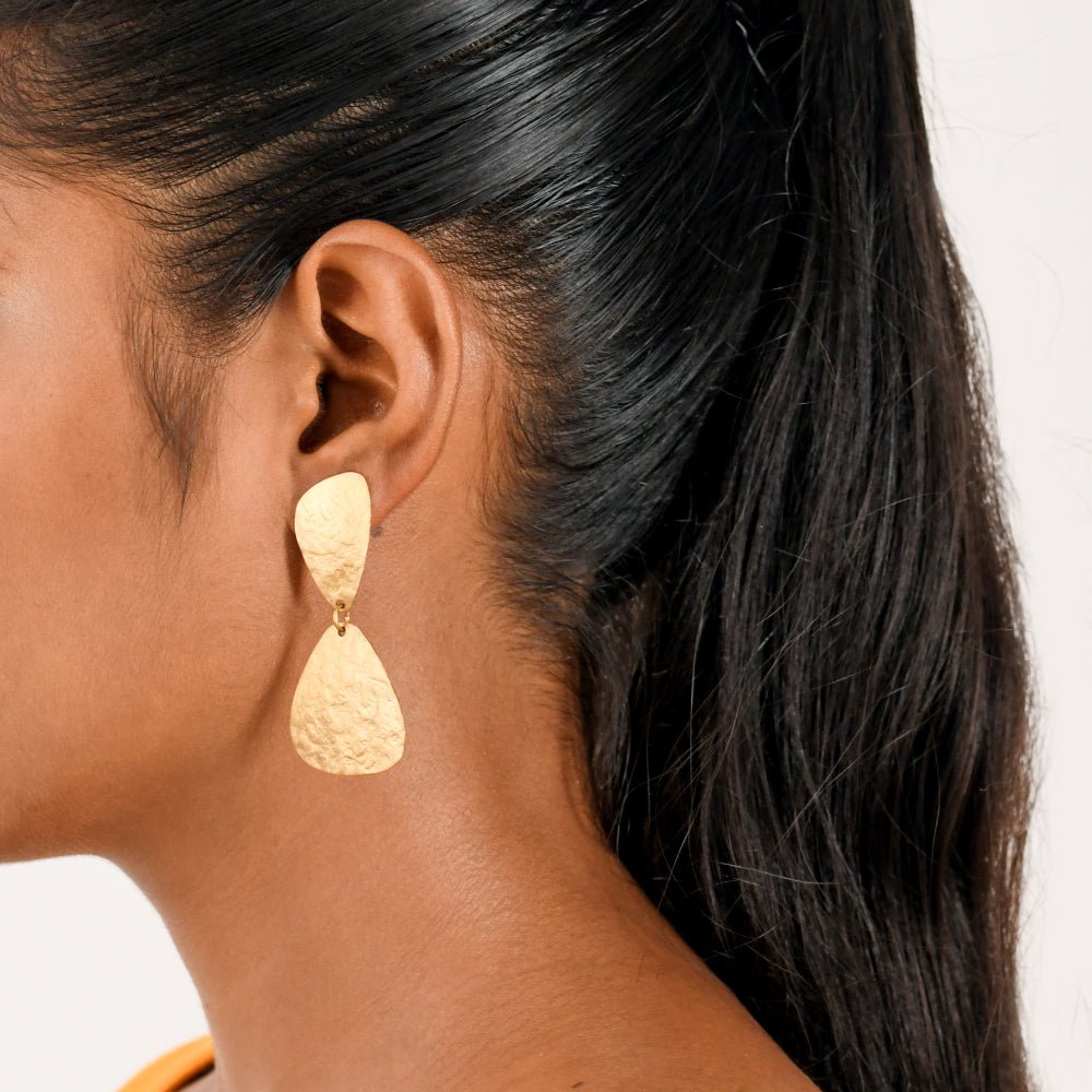 2-Step Wave Pattern Handcrafted Brass Textured Earrings