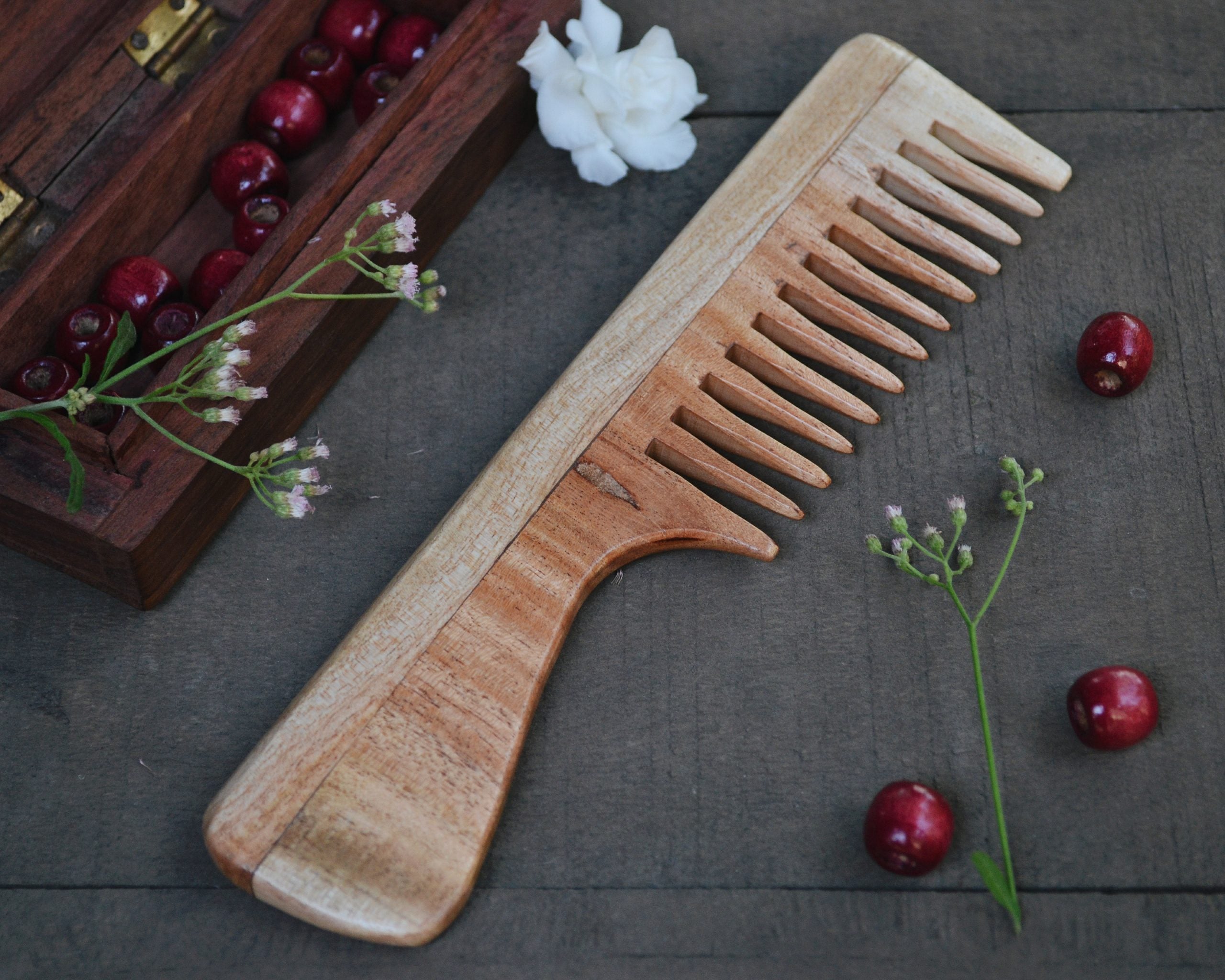 Neem Wood Hair Comb - Handle