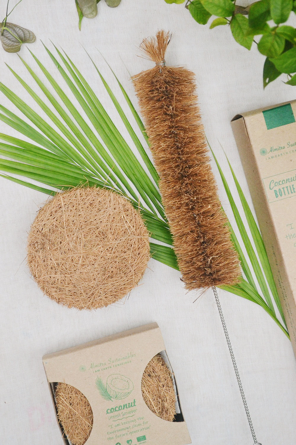 Coconut Fiber Coir Scrub (Pack of 5) and Bottle cleaner