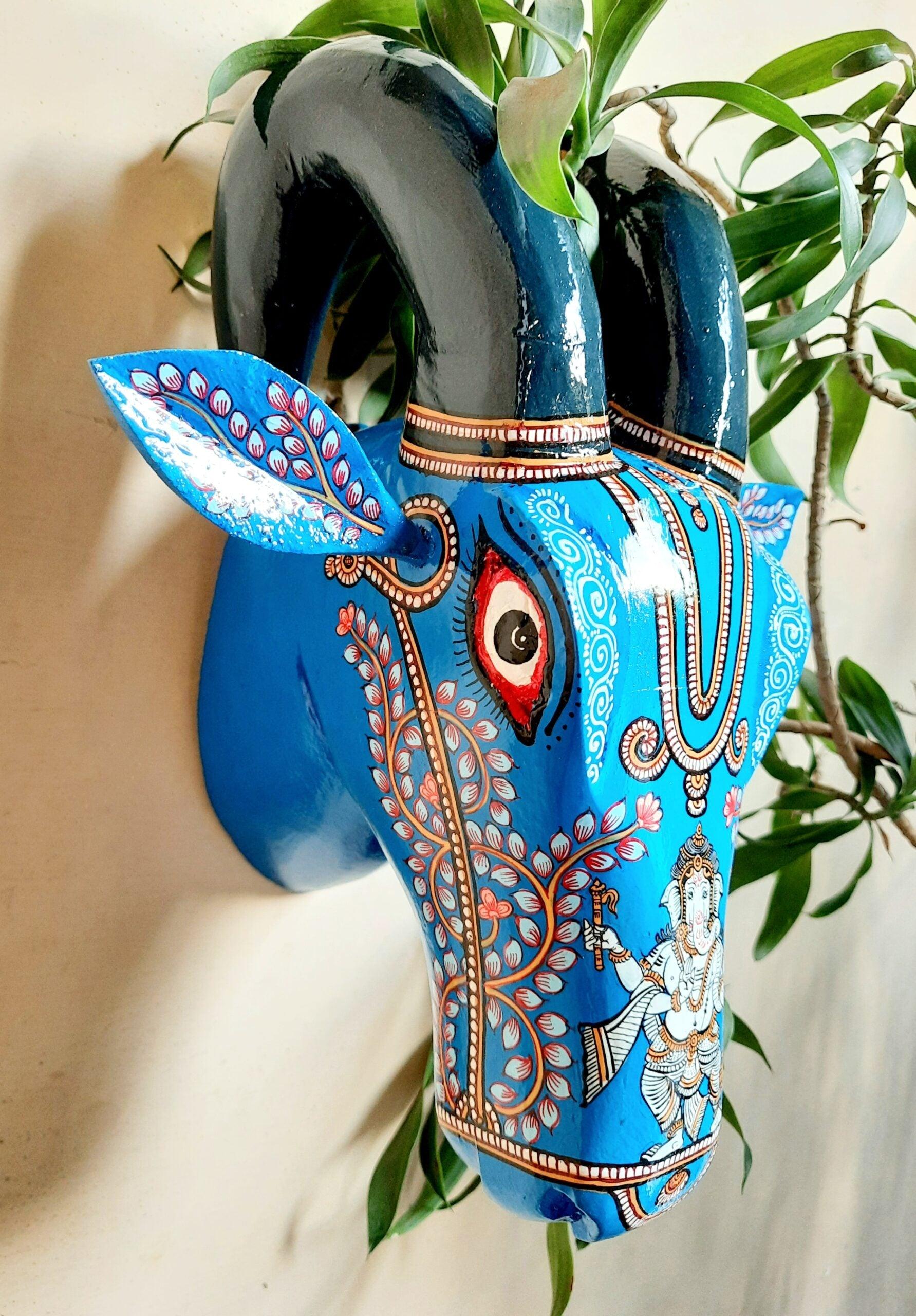 Hand Painted Ram Head Wall Accent - Hasthkala Curators