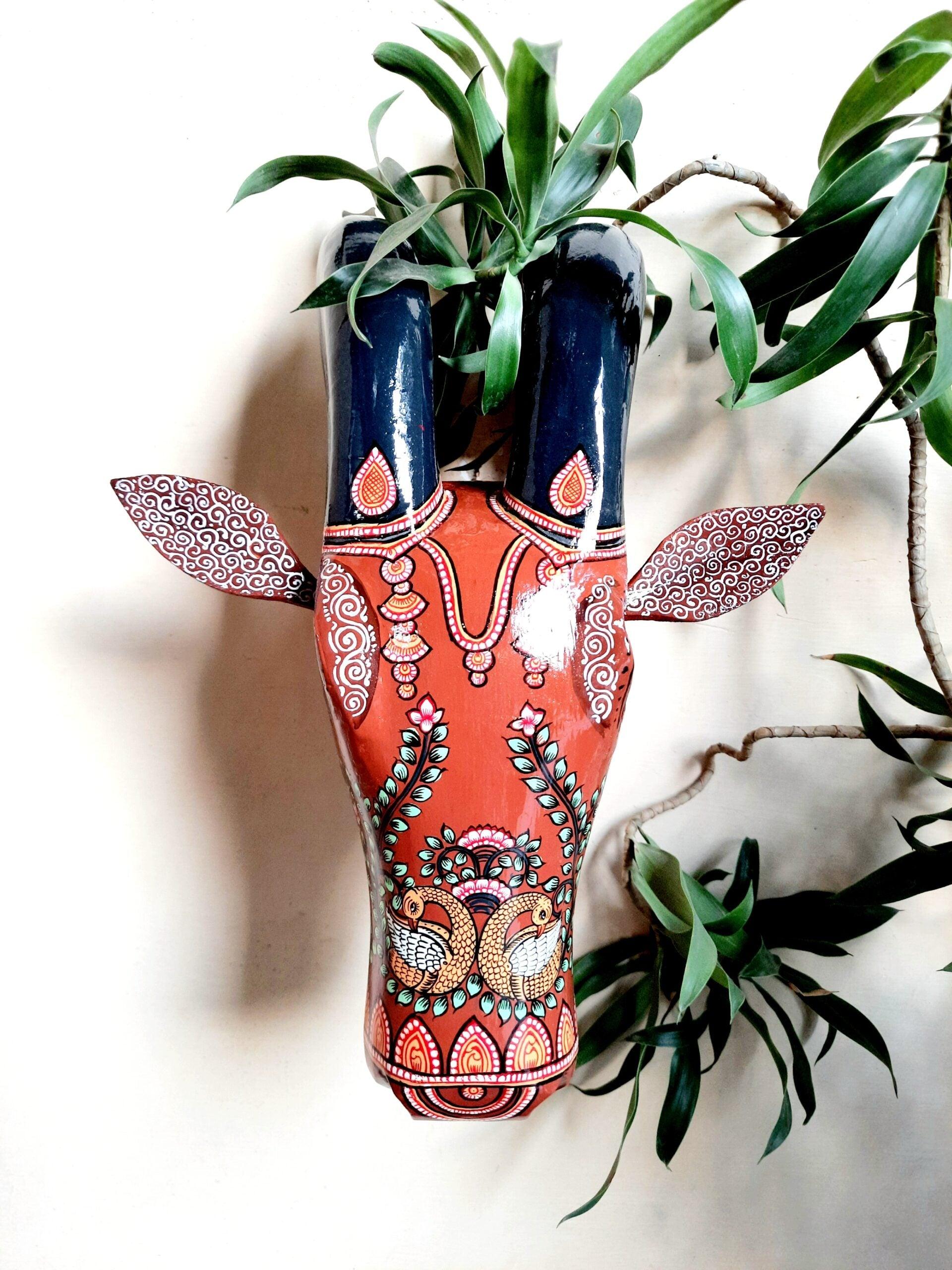 Hand Painted Ram Head Wall Accent - Hasthkala Curators