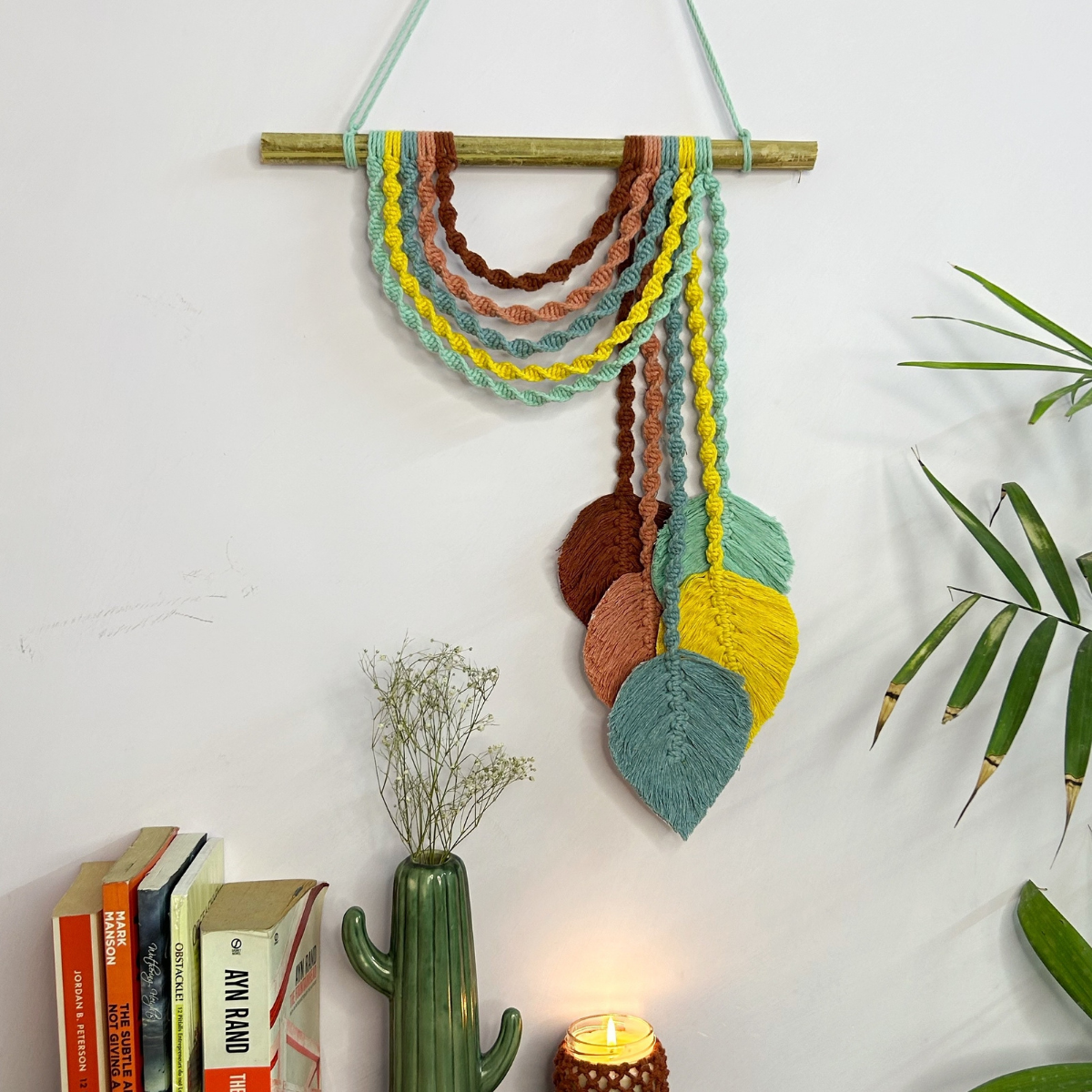 Cotton Macrame Wall Hanging | Pastel Leaves | Multicolour