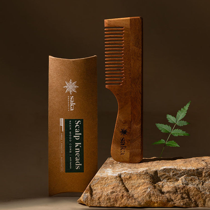 Neem Wood Comb with Handle | Reduces Scalp Irritation | Eco-Friendly & Durable