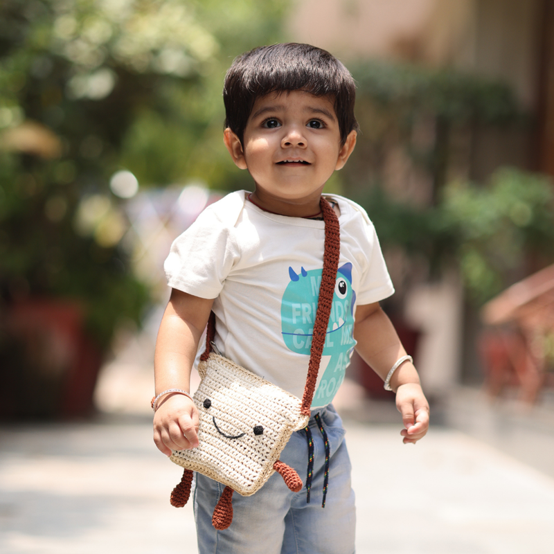 Cotton Nutella Bread Crochet Bag For Kids | Sling Bag | Cream & Brown