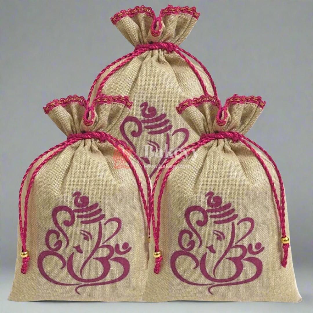 13x20 CM | Jute Potli Bag | Gift Return Gifts Bags| Lord Ganesh Printed Jute Bag | Drawstring Bags