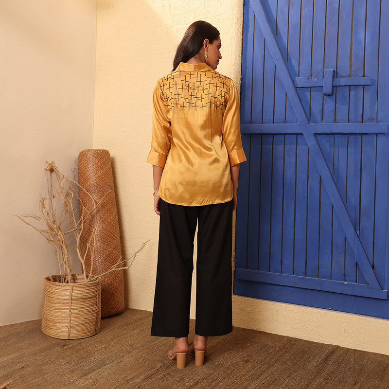 Co-Ord Set For Women | Gaji Silk | Golden Yellow