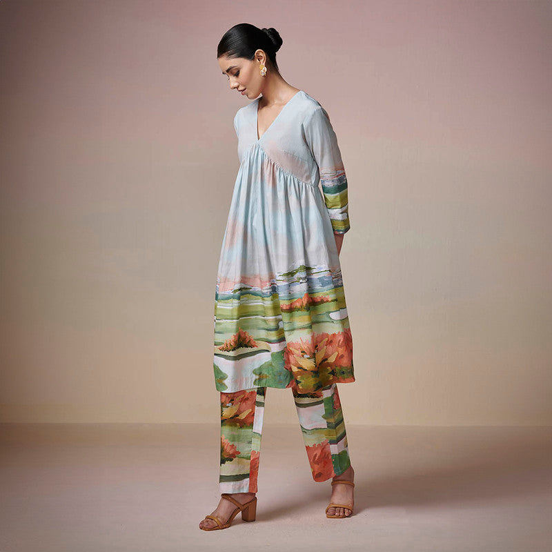 Cotton A-Line Kurta Set for Women | Sky Blue