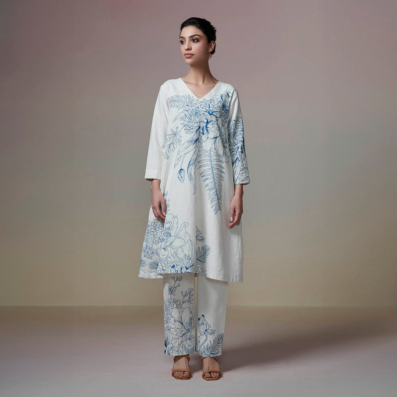 Cotton Linen Kurta Set for Women | Ivory