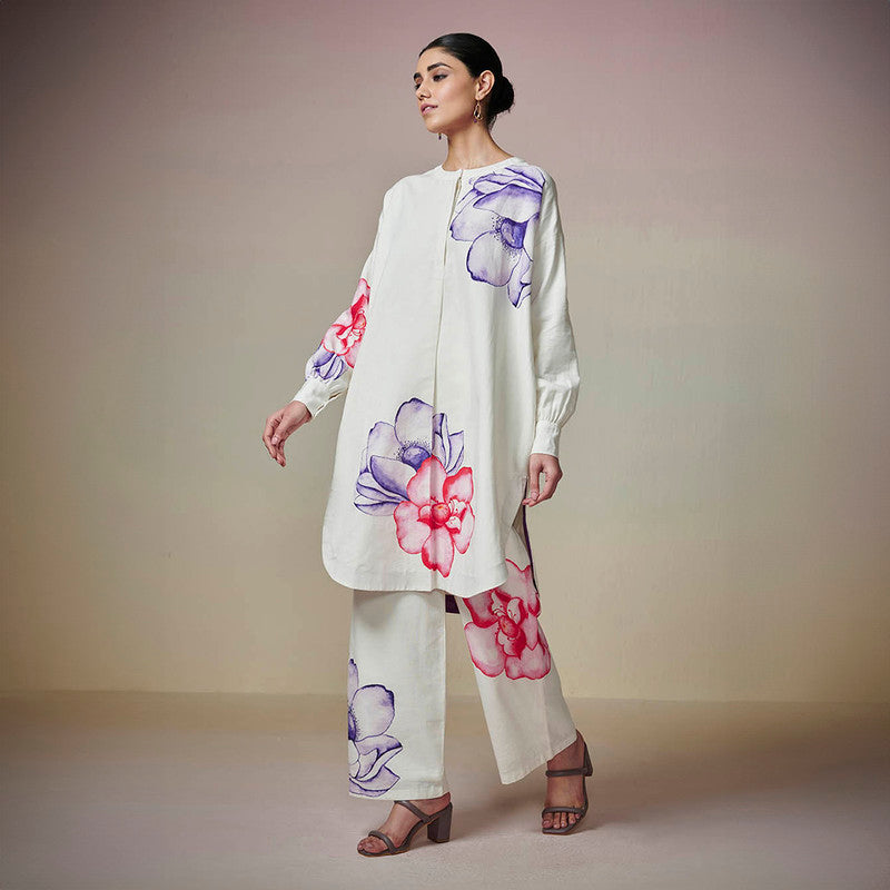 Cotton Linen Kurta Set for Women | Hand Painted | Ivory