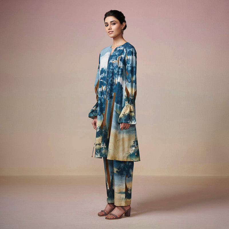 Cotton Kurta Set for Women | Twilight Blue | Printed