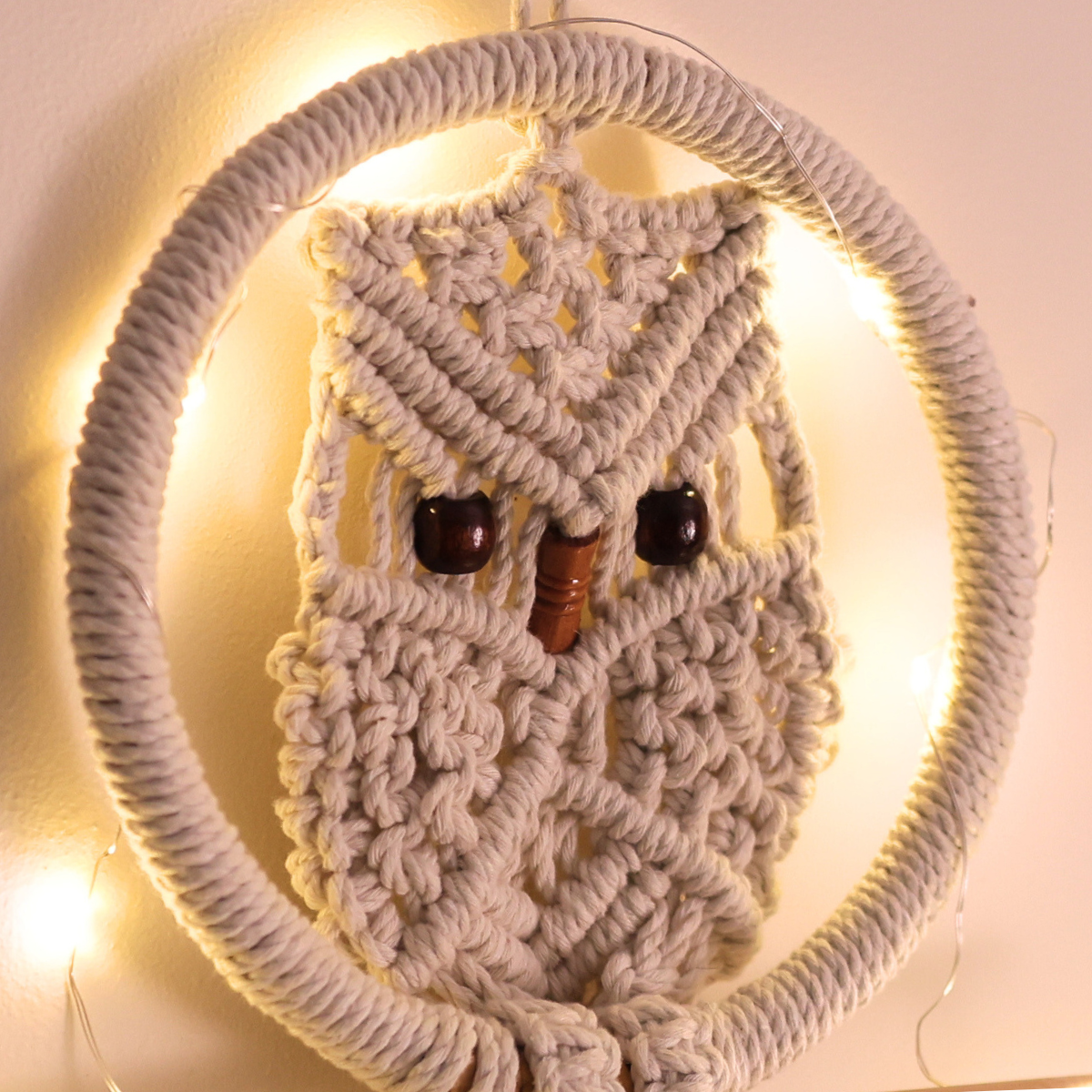 Cotton Macrame Owl Wall Hanging | Off-White