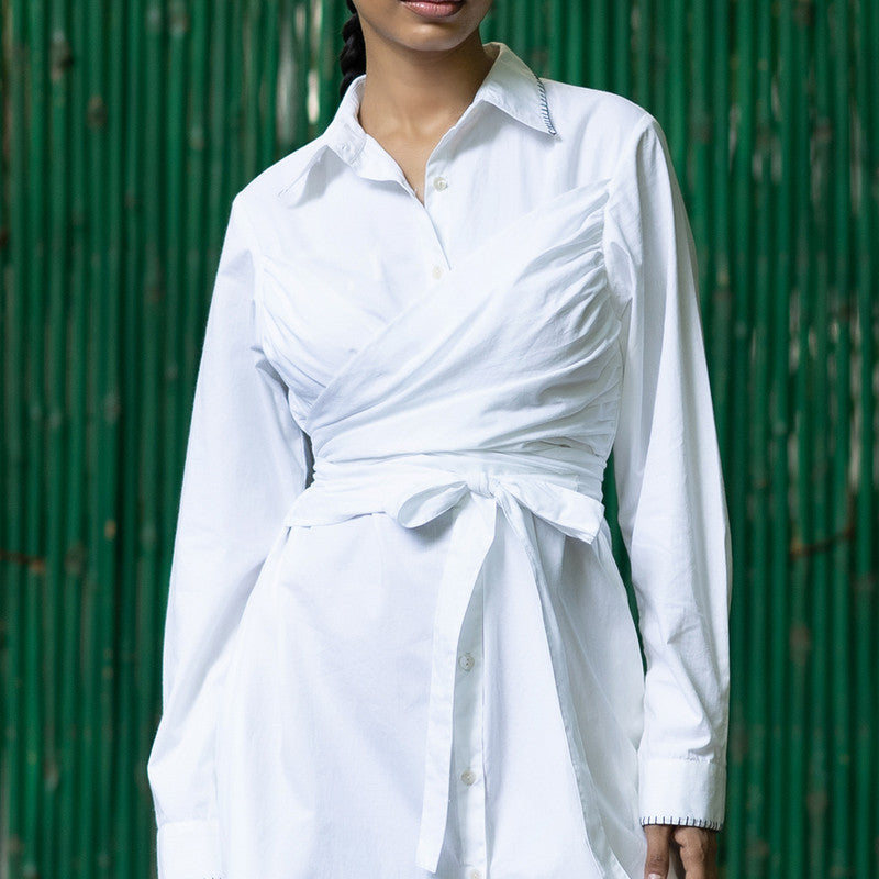 Upcycled Solid Dress | Fitted | Collared Neck | White