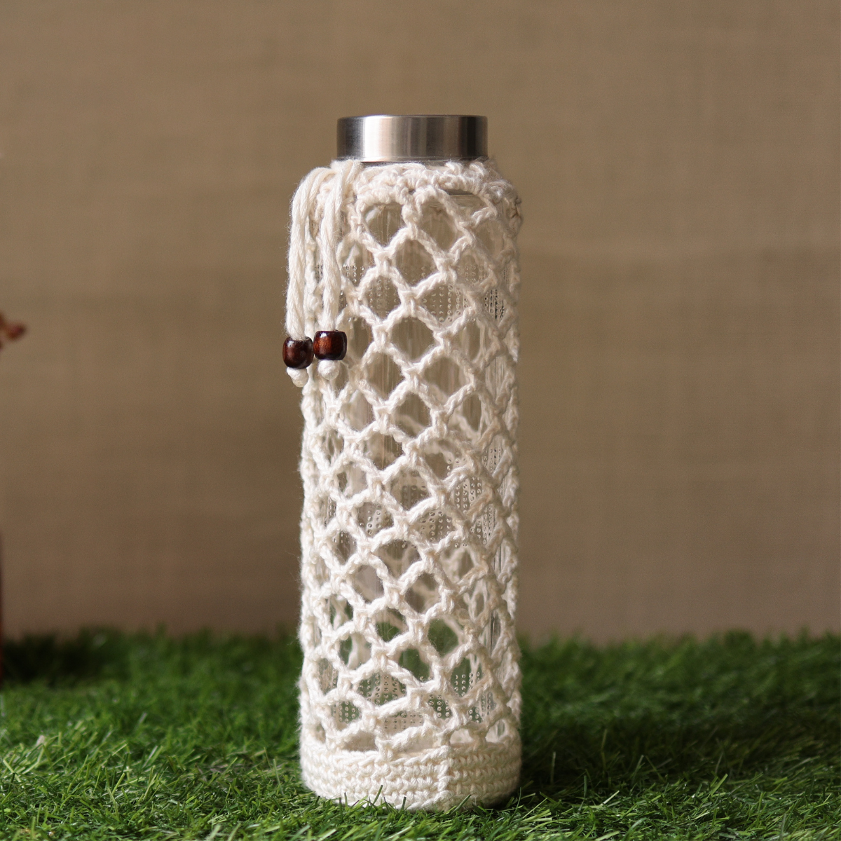 Cotton Bottle Cover | Crochet Web Bottle Bag | Handmade | White