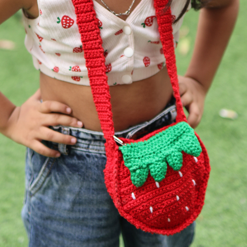 Cotton Strawberry Crochet Bag For Kids | Sling Bag | Red