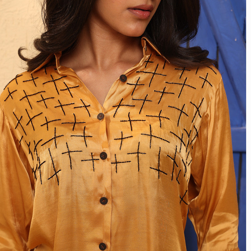 Co-Ord Set For Women | Gaji Silk | Golden Yellow