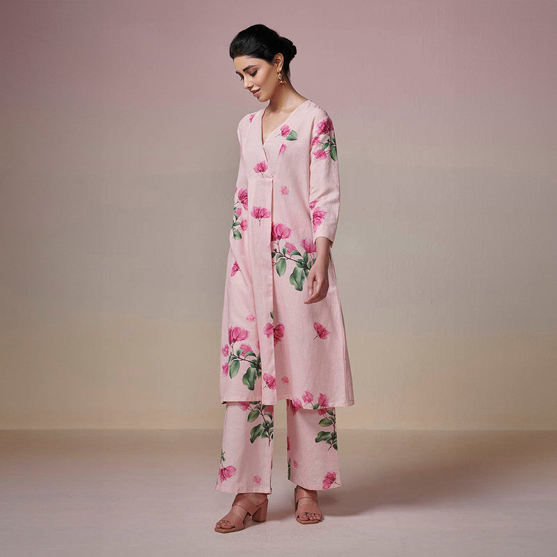 Cotton Linen A-Line Kurta Set | Pink